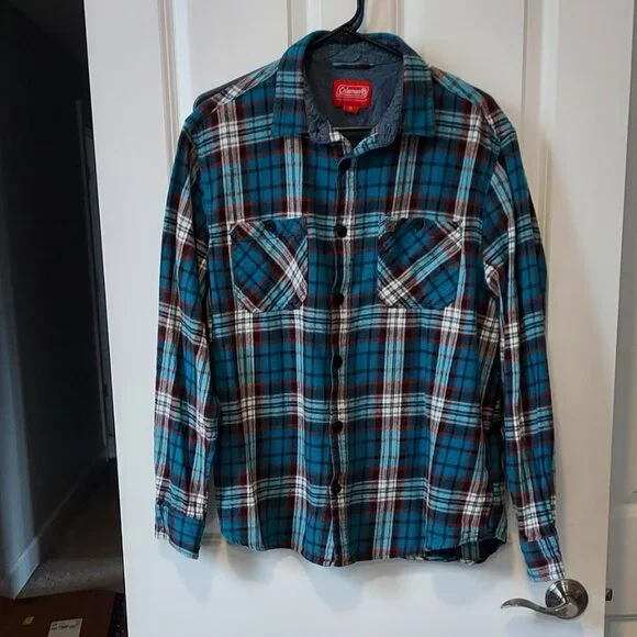 Coleman teal and red plaid flannel shirt - Picture 1 of 7